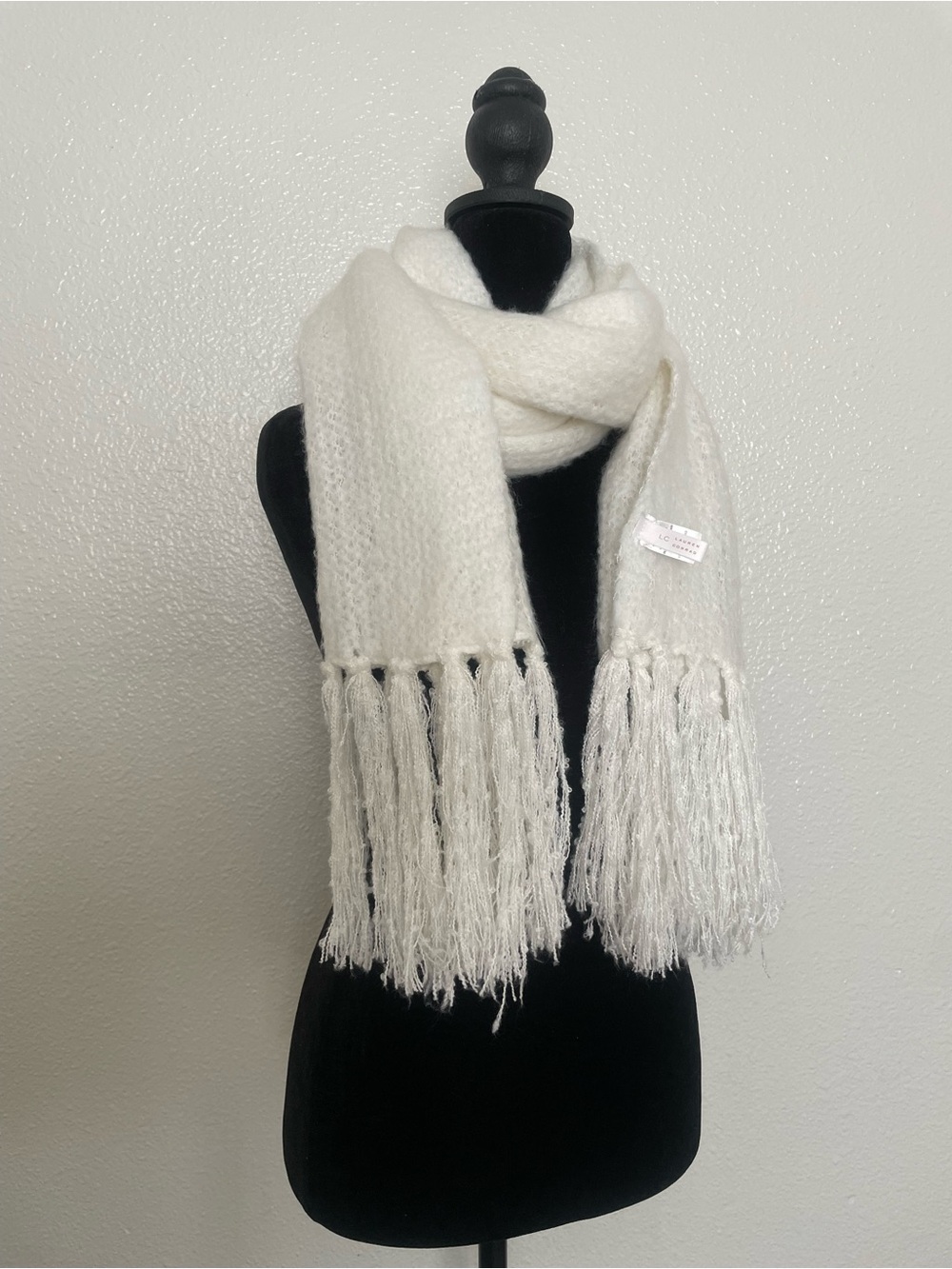 LC Lauren Conrad Cream Fringe Knit Scarf